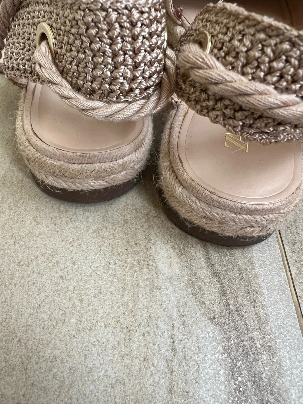 Zara Beige Rope Espadrille Flats with Ankle Wraps